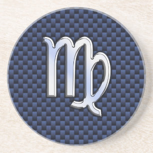 Virgo Zodiac Silver Sign Blue Carbon Fiber Print Drink Coaster