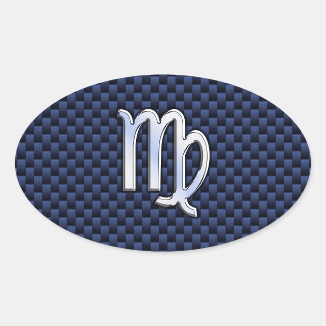 Virgo Zodiac Silver Sign Blue Carbon Fiber Print Oval Sticker (Front)