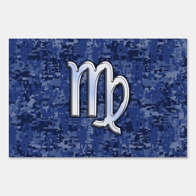 Virgo Zodiac Silver Sign on Navy Blue Digital Camo (Front)