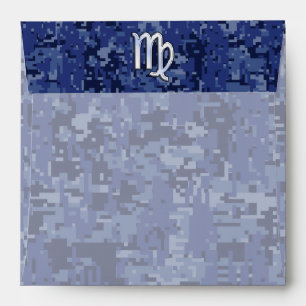 Virgo Zodiac Silver Sign on Navy Blue Digital Camo Envelope