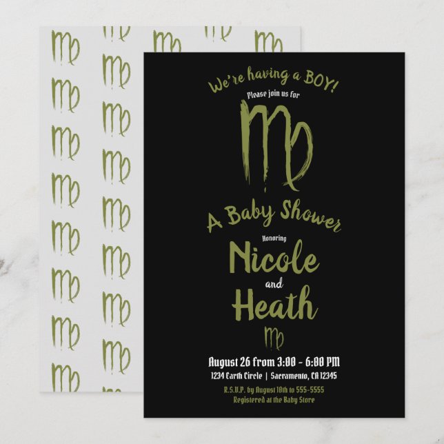 VIRGO Zodiac Summer Fall Astrology Baby Shower   Invitation (Front/Back)