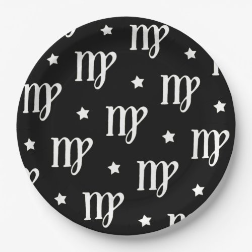 Virgo Zodiac Symbol Black and White Paper Plates