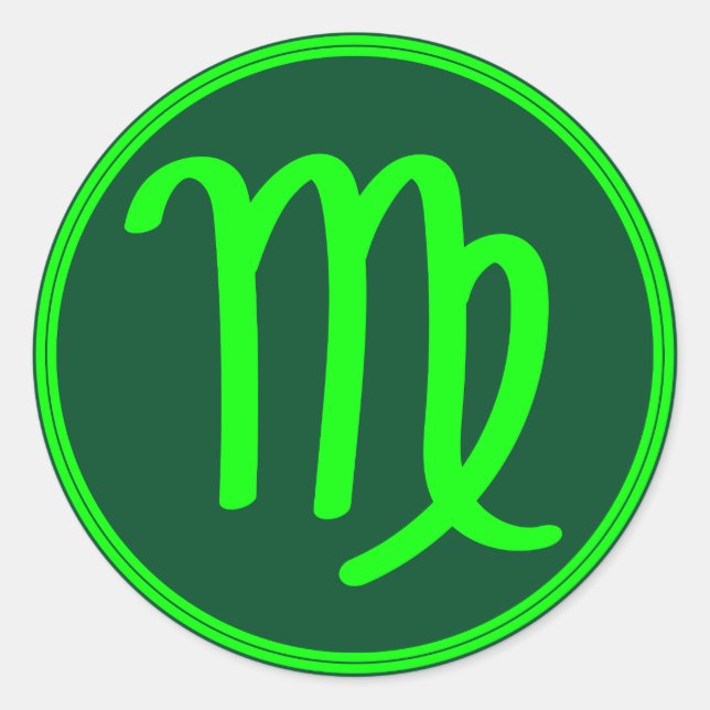 Virgo Zodiac Symbol Green Contrast Classic Round Sticker (Front)