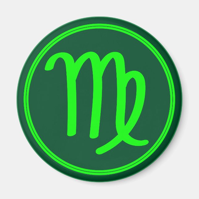 Virgo Zodiac Symbol Green Contrast Magnet (Front)