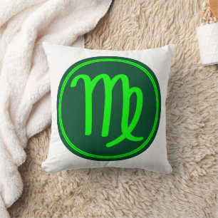 Virgo Zodiac Symbol Green Contrast Throw Pillow