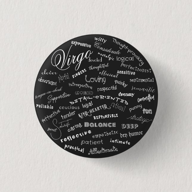 Virgo Zodiac Traits Star Constellation Text Button (Front)