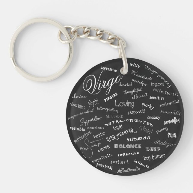 Virgo Zodiac Traits Star Constellation Text Keychain (Front)