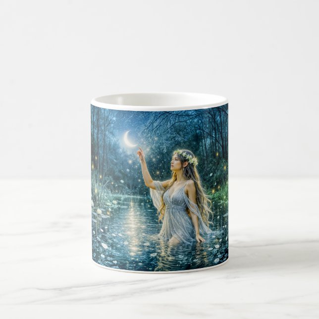 Virgo Zodiac with Moonlit Maiden Holding a Glowing Coffee Mug (Center)