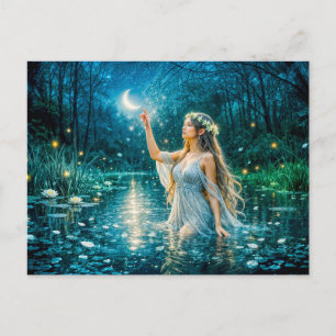 Virgo Zodiac with Moonlit Maiden Holding a Glowing Postcard
