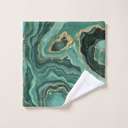 Viridian Green Marble and Gold Abstract Wash Cloth