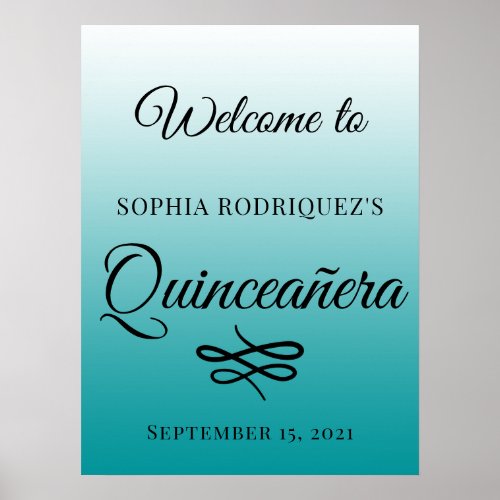 Viridian Green Quinceaera 15th Birthday Welcome Poster