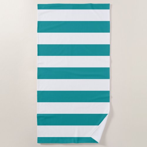 Viridian Green White Striped Pattern Beach Towel