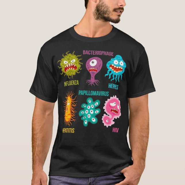 Virology  Family Of Cute Colorful Viruses T-Shirt (Front)