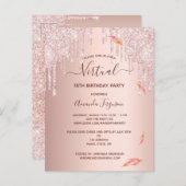 Virtual 18th birthday rose gold glitter invitation postcard (Front/Back)