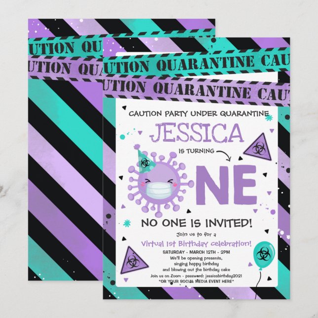 Virtual 1st Birthday Party Quarantine 1st Birthday Invitation (Front/Back)