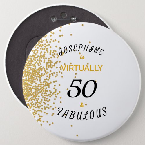 Virtual 50  Fabulous Gold Glitter Birthday Button