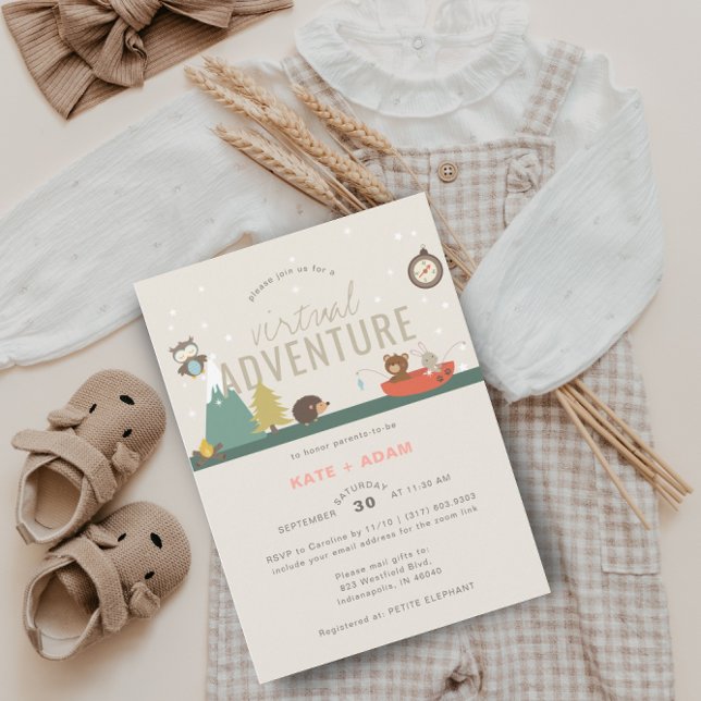 Virtual Adventure Woodland Pink Girl Baby Shower Invitation (Creator Uploaded)