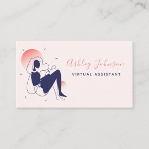 Virtual Assistant Remote Worker Pretty Calligraphy Business Card