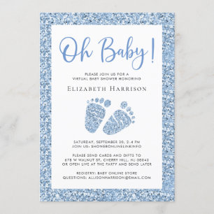 Virtual Baby Boy Shower Blue Glitter Invitation