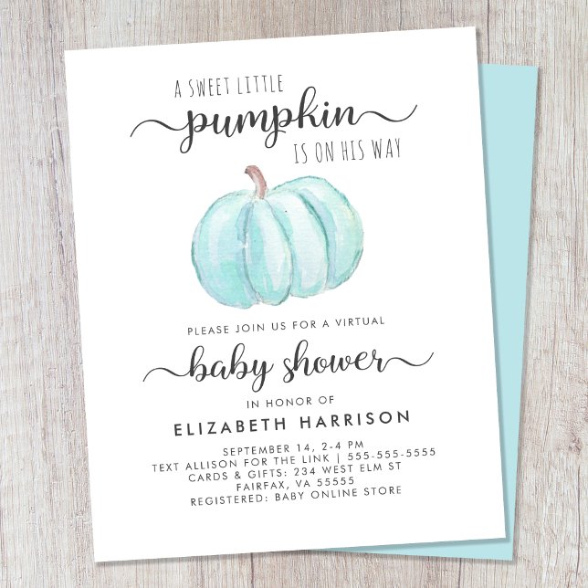 Virtual Baby Boy Shower Blue Pumpkin Invitation