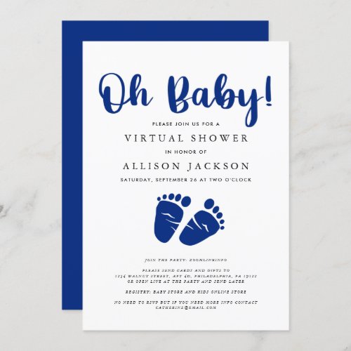 Virtual Baby Boy Shower Navy Blue Feet Invitation