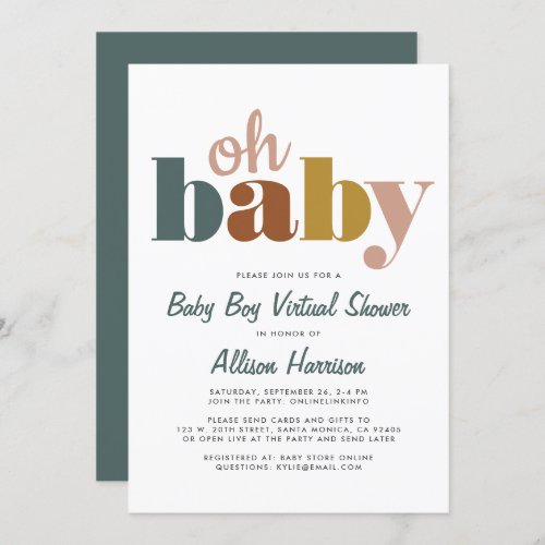 Virtual Baby Boy Shower Oh Baby Teal Orange Invitation