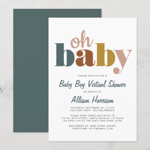 Virtual Baby Boy Shower Oh Baby Teal Orange Invitation