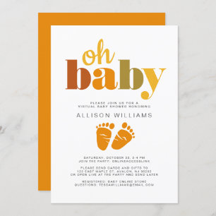 Virtual Baby Boy Shower Orange Green Typography Invitation