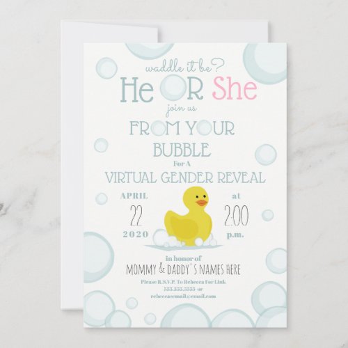 Virtual Baby Gender Reveal Duck Waddle It Be Invitation