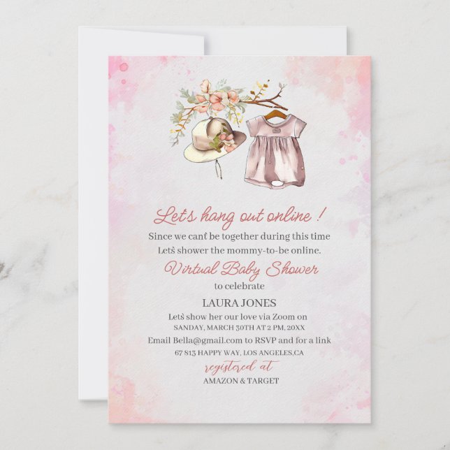 Virtual Baby girl cloths watercolor BabyInvitation Invitation (Front)