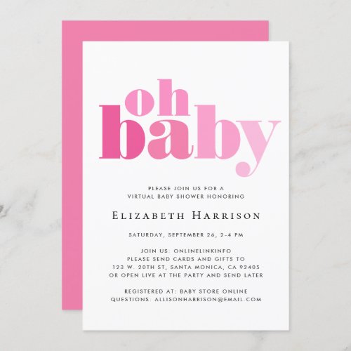 Virtual Baby Girl Pink Shower Invitation