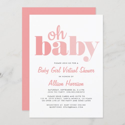 Virtual Baby Girl Shower Oh Baby Coral Invitation