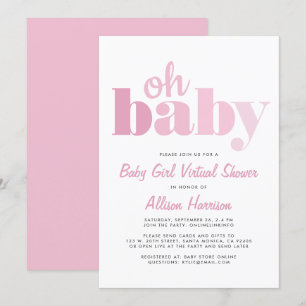 Virtual Baby Girl Shower Oh Baby Pink Invitation