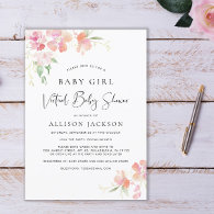 Virtual Baby Girl Shower | Pink Coral Gold Floral Invitation