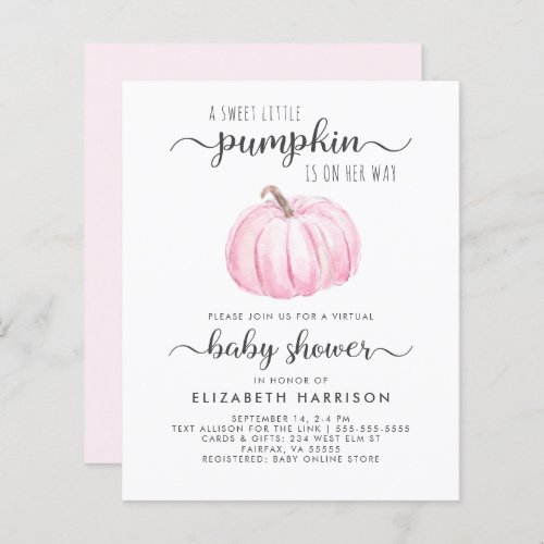 Virtual Baby Girl Shower Pink Pumpkin Invitation