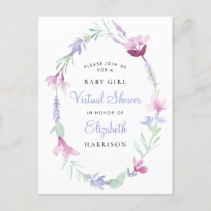 Virtual Baby Girl Shower Purple Floral Watercolor Invitation Postcard