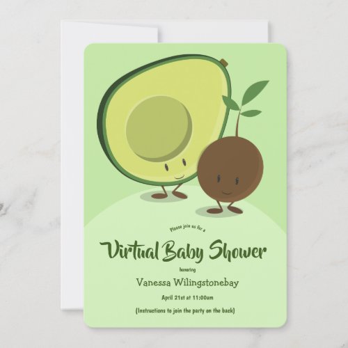 Virtual Baby Shower Avocado and Pit Cartoon Invitation