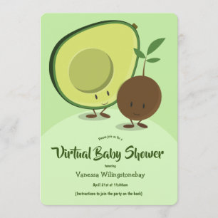 Virtual Baby Shower Avocado and Pit Cartoon Invitation