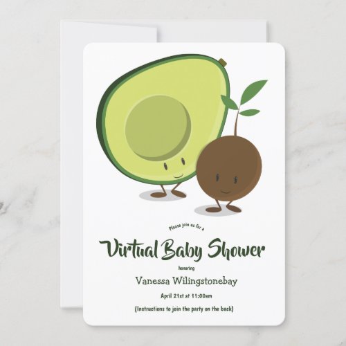 Virtual Baby Shower Avocado Cartoon Invitation