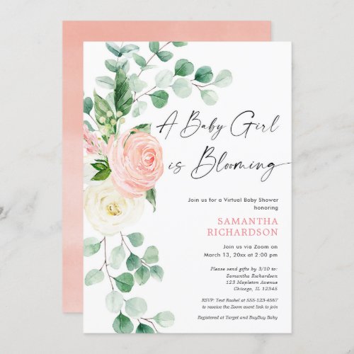 Virtual baby shower Baby girl is blooming spring Invitation