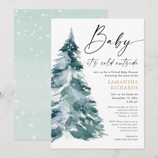 Virtual baby shower Baby it's cold outside winter Invitation (Front/Back)