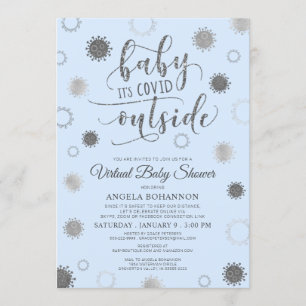 Virtual Baby Shower BABY ITS COVID OUTSIDE Blue Invitation