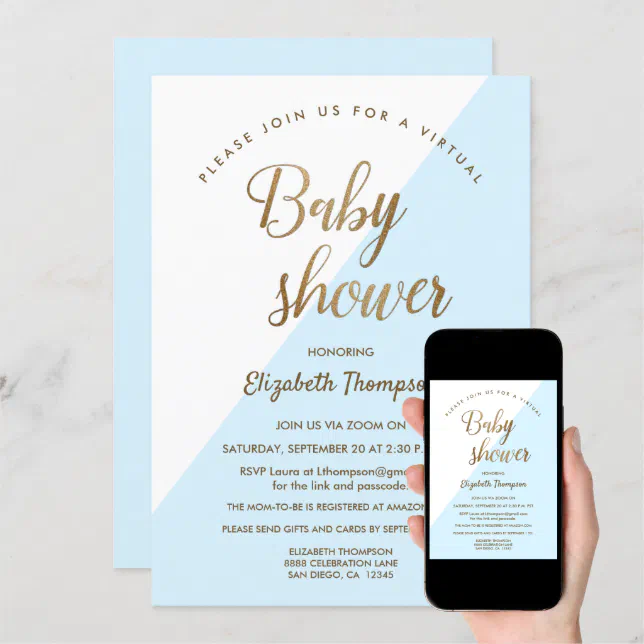 Virtual baby shower blue baby boy invitation | Zazzle