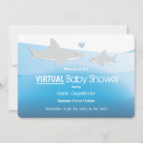 Virtual Baby Shower Blue Ocean Shark Cartoon Invitation