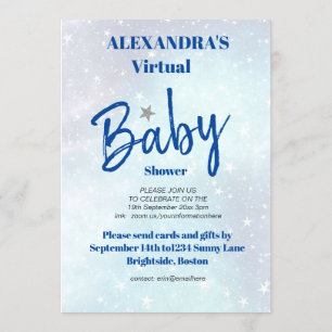 Virtual Baby Shower Boy Blue Modern Star Is Born Invitation