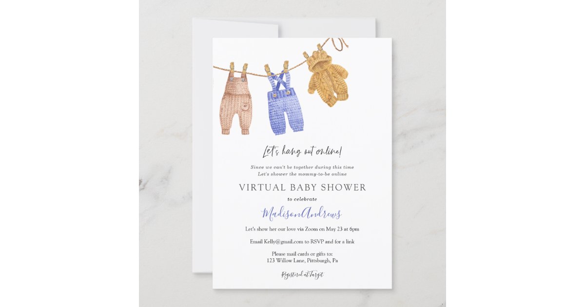 Virtual Baby Shower Boy Invitation Zazzle