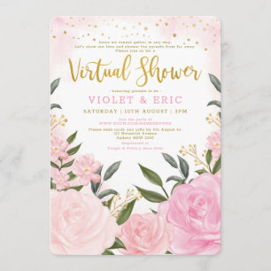 Virtual Baby Shower By Mail Blush Pink Gold Roses Invitation