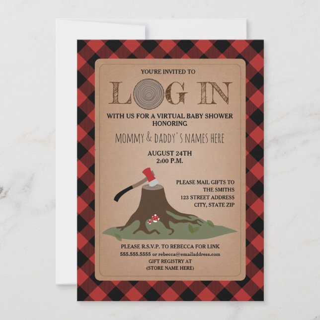 Virtual Baby Shower By Mail Log In Lumberjack Invitation (Front)