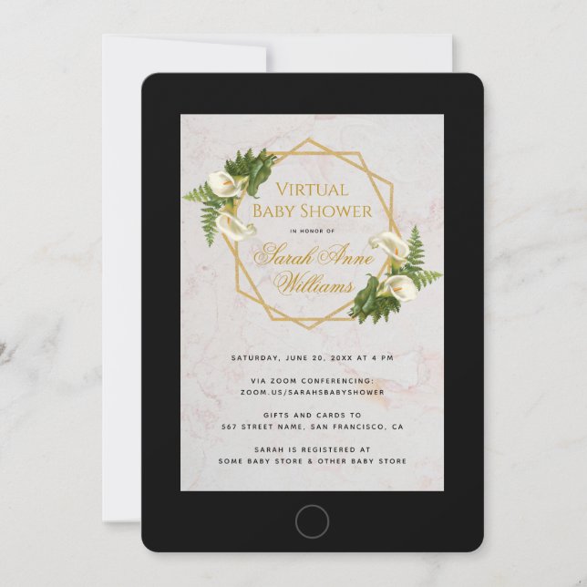 Virtual Baby Shower Calla Lilies Floral Geometric Invitation (Front)