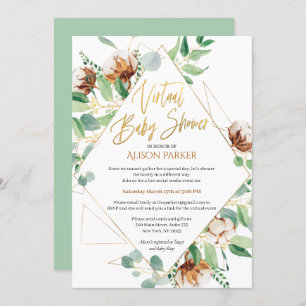 Virtual Baby Shower Eucalyptus Greenery Gold Invitation